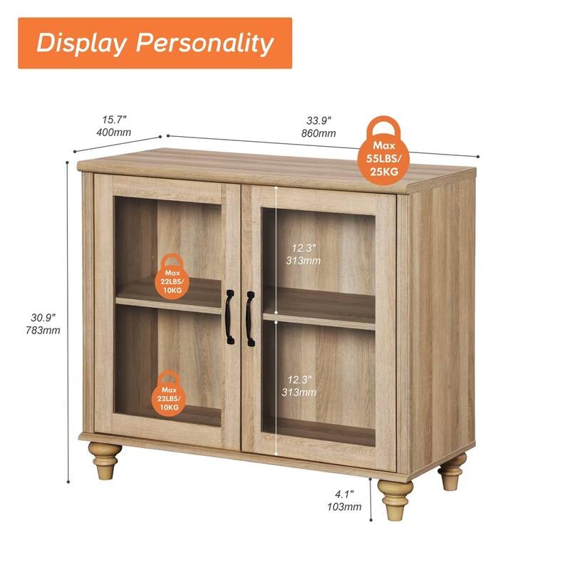 Kitchen Sideboard Buffet Cabinet, Glass Display Cabinet with Storage