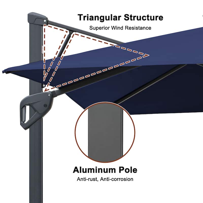 10ft Patio Square Patio Cantilever Umbrella With Crank(Without Base)