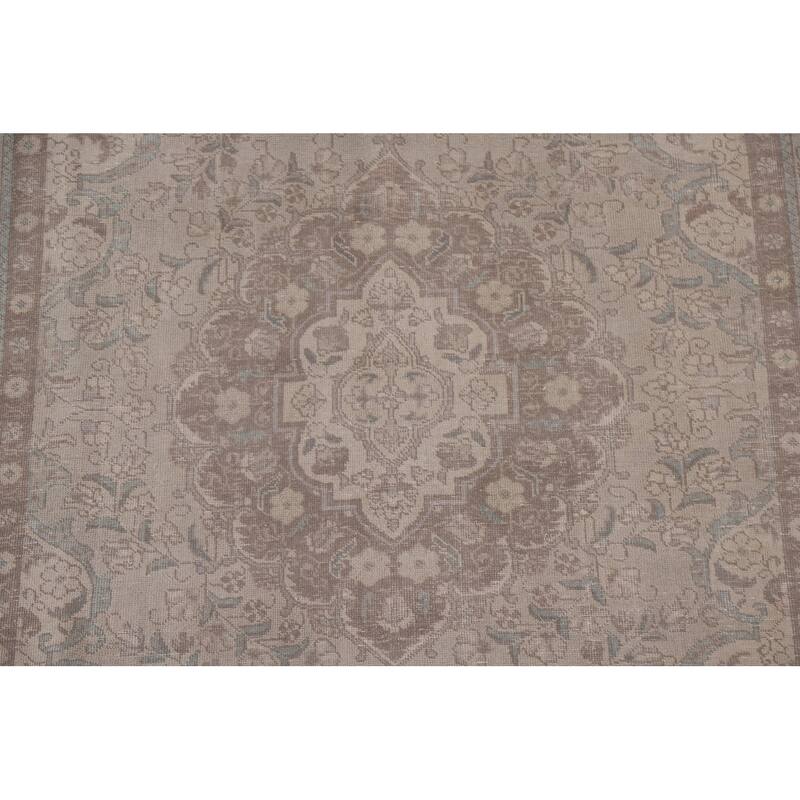 Grey Distressed Tabriz Persian Antique Rug Hand-knotted Wool Carpet - 6'5" x 9'4"