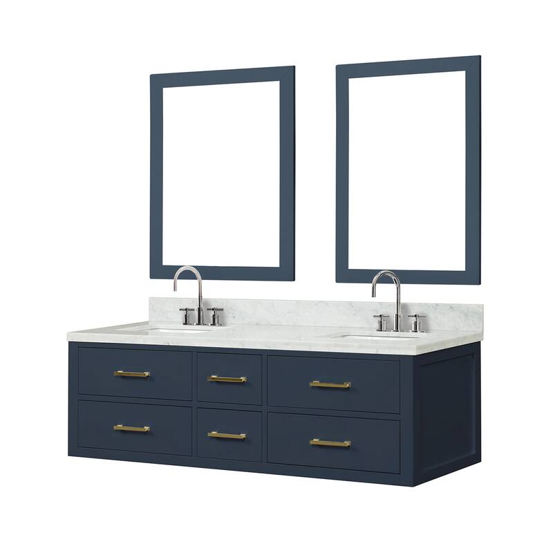 Lexora Castor Double Bath Vanity, Carrara Marble Top, Faucet Set, and Mirrors