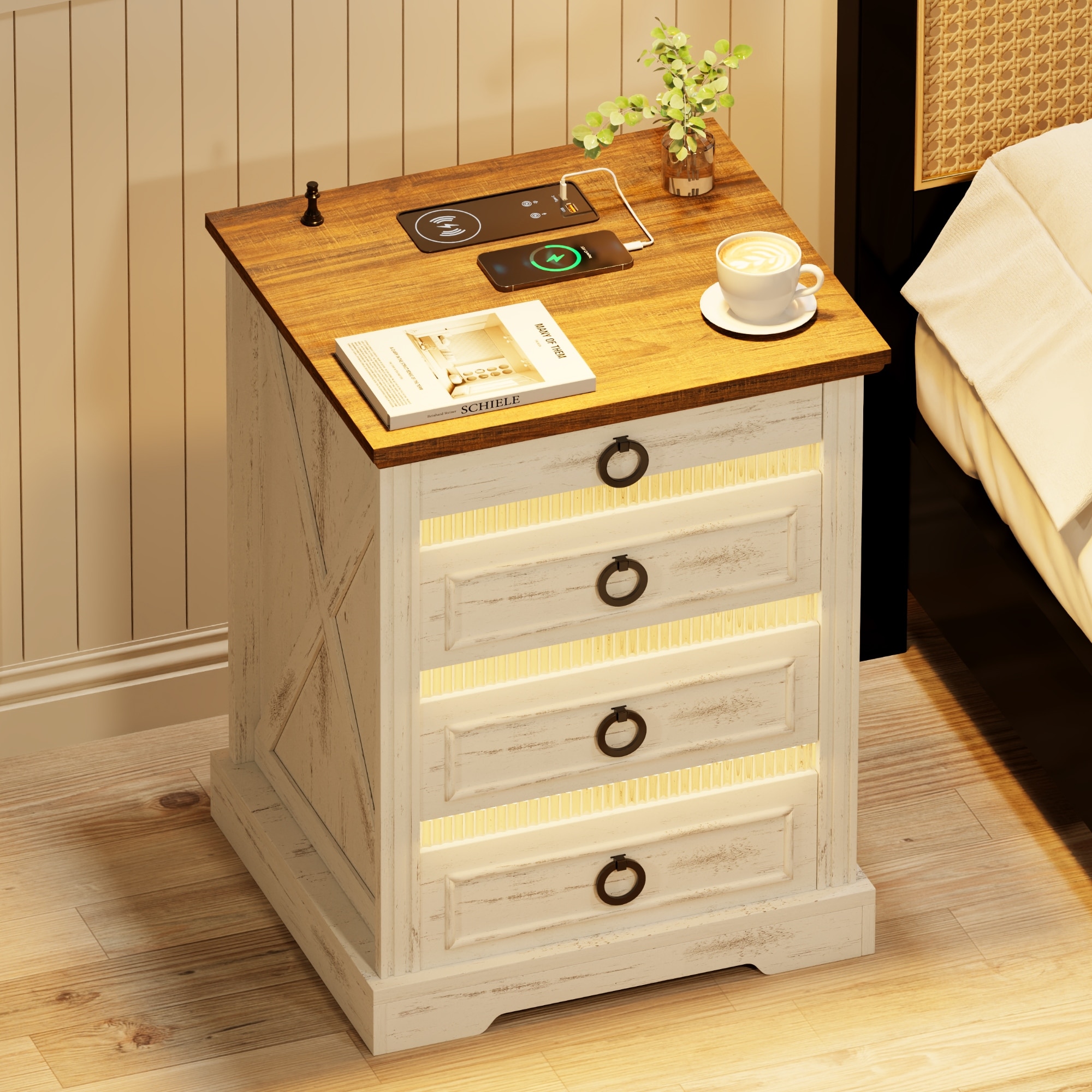 Akaden Fey LLC LED 2 Drawer Nightstand with Charging Station and Gun Drawer