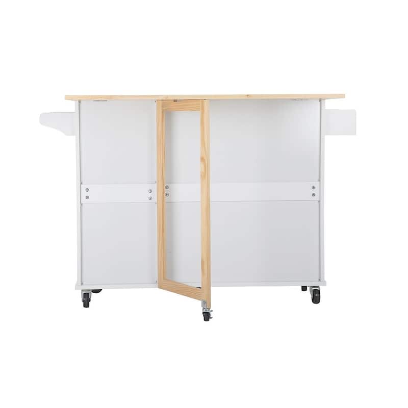 Kitchen Island Cart with Extensible Rubber Wood Top and Locking Wheels