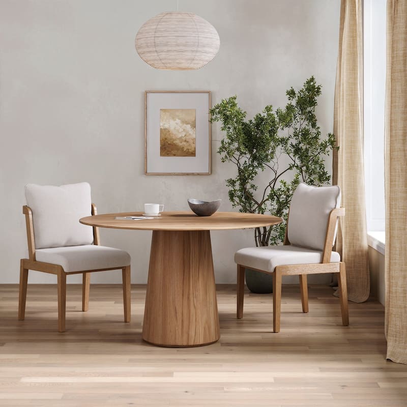 Chuck Scandinavian Upholstered Dining Chair with Curved Back with Cushion, Solid Wood Legs and Flax Upholstery