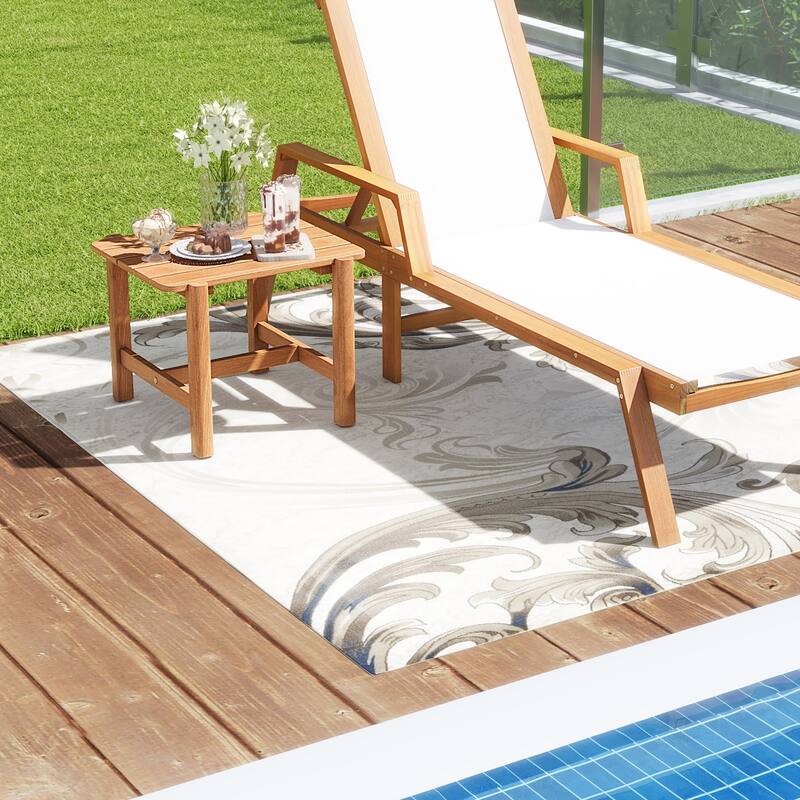 Gymax Patio Teak Wood Side Table with Slatted Tabletop Small Coffee