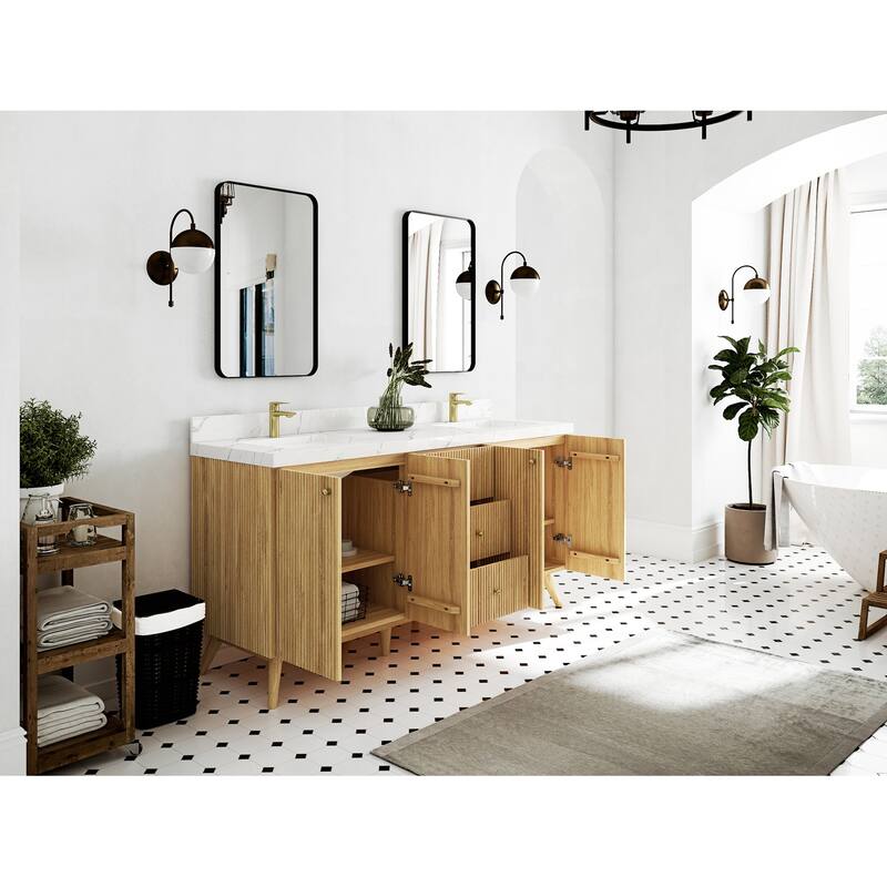 Willow Collections 72 in. W x 22 in. D Pasadena Solid Teak Double Sink Bathroom Vanity with Countertop