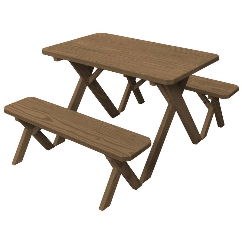 Pressure Treated Pine 5' Cross-Leg Picnic Table with 2 Benches - Mushroom Stain