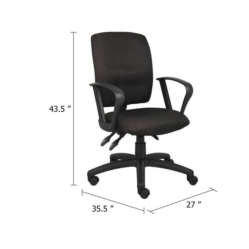 Zean Swivel Task Chair, Loops Arms, Black Crepe Fabric, Rolling
