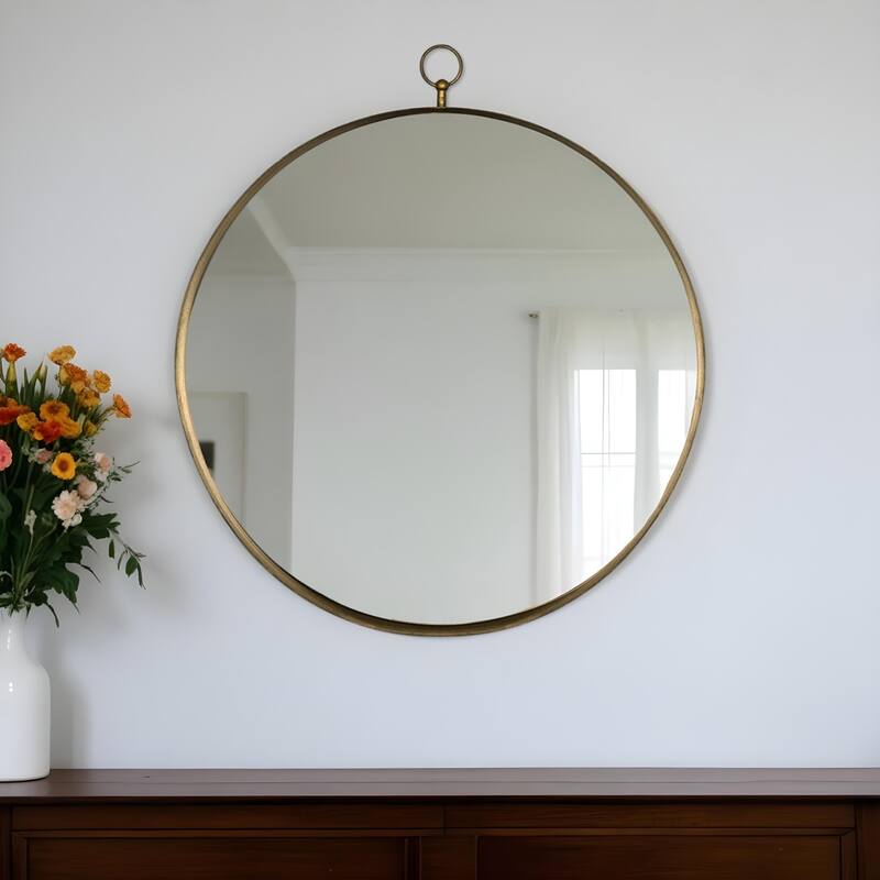 HomeRoots 34" Gold Round Iron Framed Accent Mirror - 30' X '34' X '1 - Gold - 30' X '34' X '1