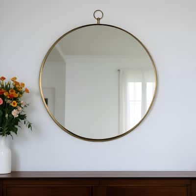 HomeRoots 34" Gold Round Iron Framed Accent Mirror - 30' X '34' X '1