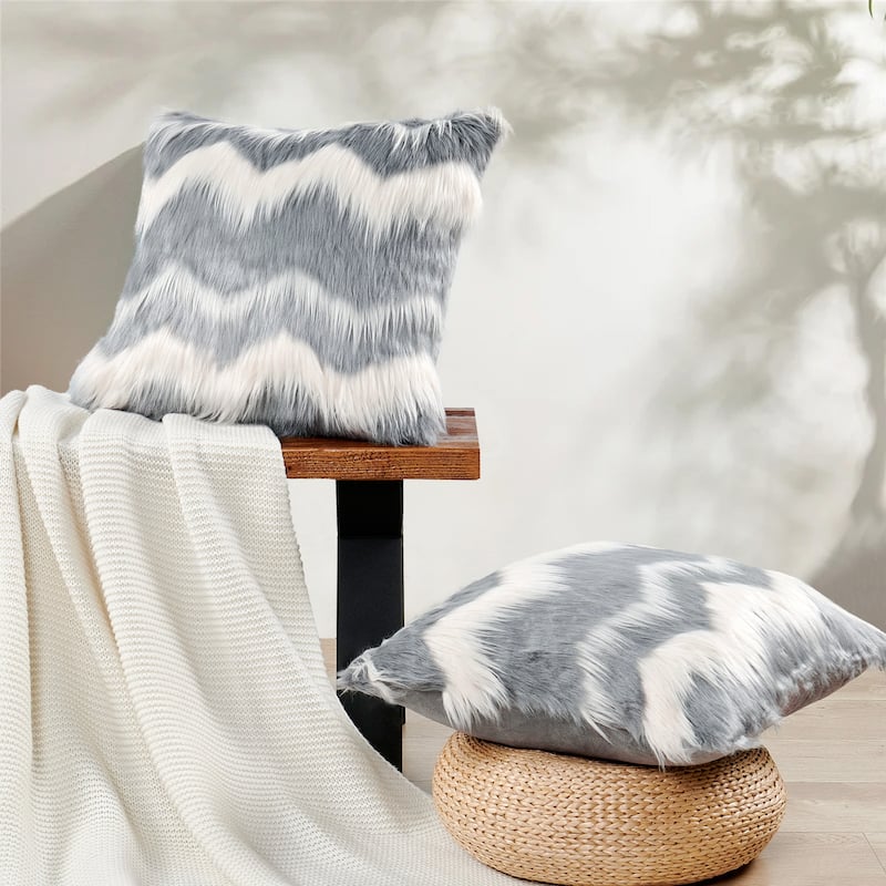 Chevron Shaggy Lamb FauxFur Pillow Cover (Set of 2), NO INSERT