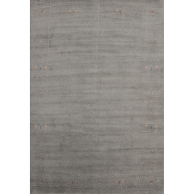 Hand Knotted Oriental 100% Wool Carpet Tribal Solid Greys & Charcoal Gabbeh Area Rug - 12' 4'' X 9' 0''