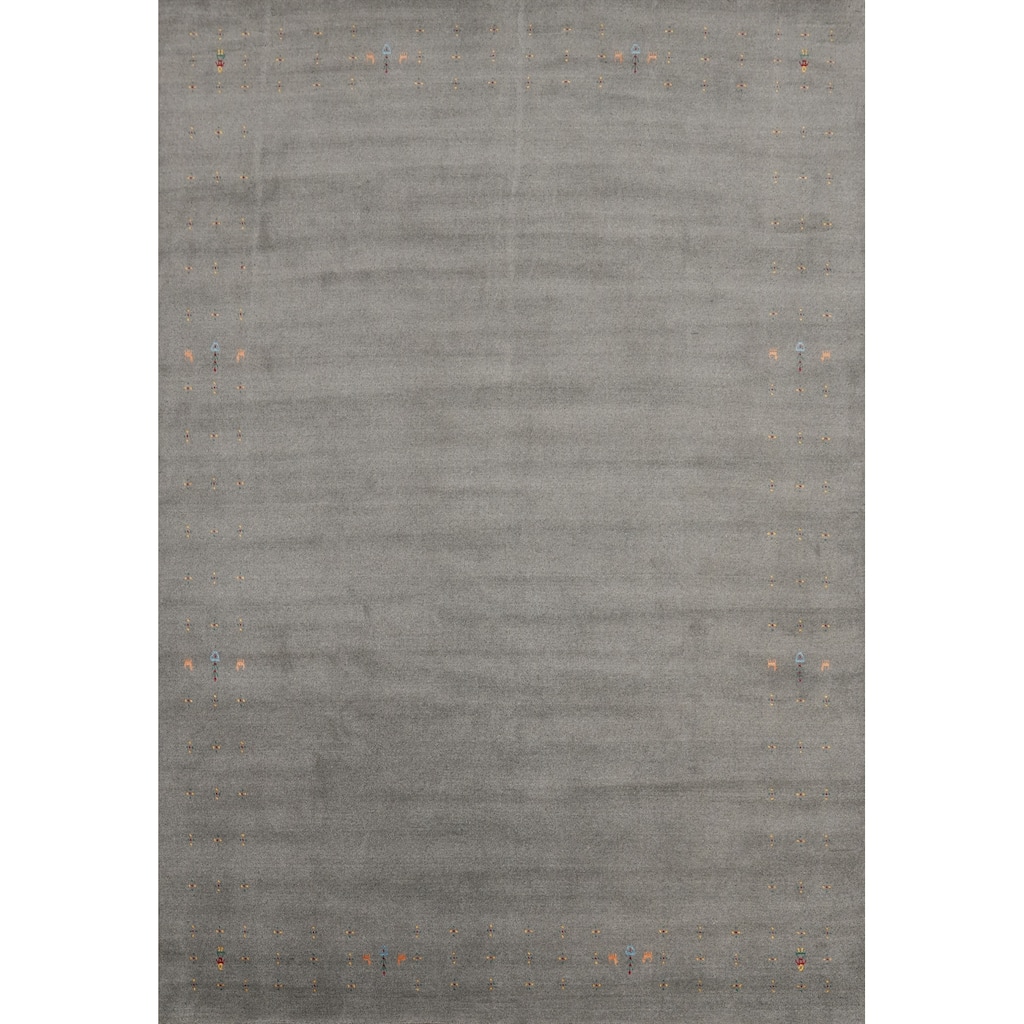 Hand Knotted Oriental 100% Wool Carpet Tribal Solid Greys & Charcoal Gabbeh Area Rug - 12' 4'' X 9' 0''