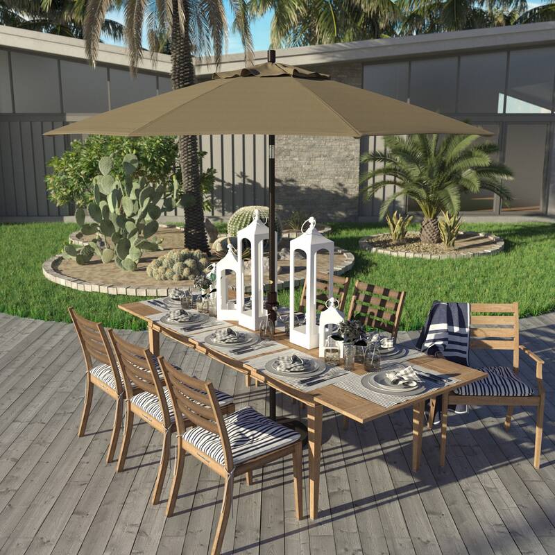 California Umbrella 9' Rd. Aluminum Market Umbrella, Deluxe Crank Lift with Collar Tilt, Bronze Frame Finish, Olefin Fabric