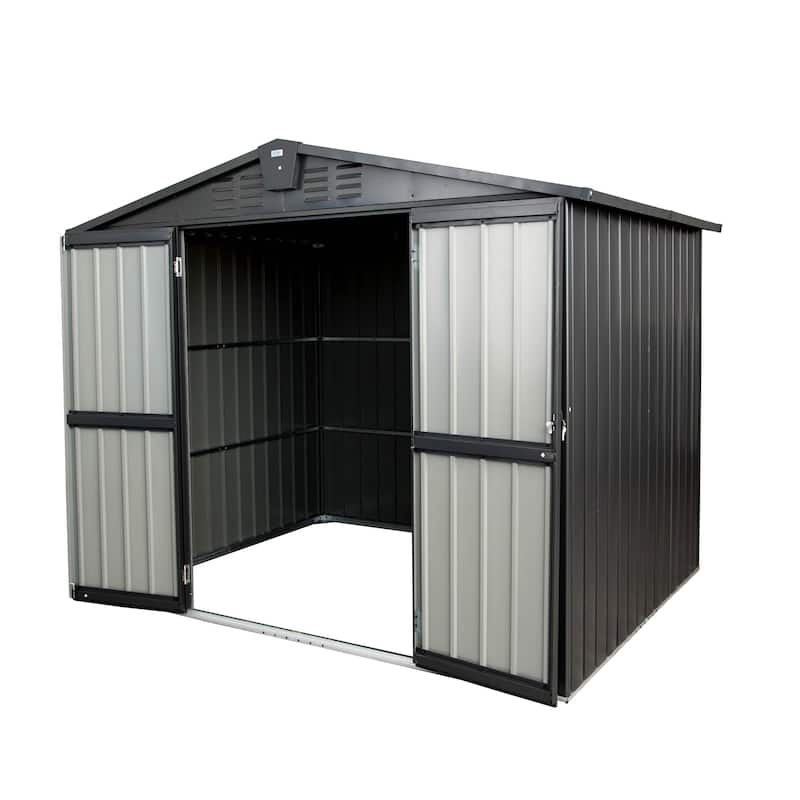 Rust-Resistant Metal Storage Shed with Double Lockable Doors & Air Vents, Water-proof Garden Shed Pet Shed, UV-Proof - Dark Gray