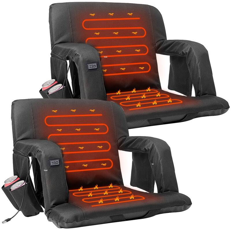 DoCred Heated Stadium Seat with Back and Arm, 6 Reclining Positions - 25" - 2PC