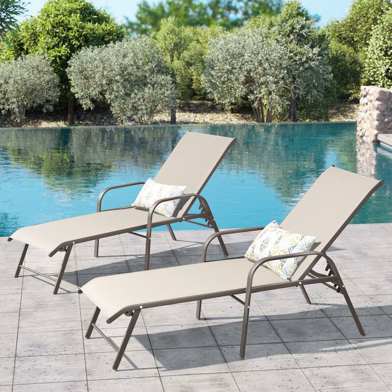 Outdoor Patio Lounger Aluminum Adjustable Chaise Lounge Chairs with Arms (Set of 2/4) - See Picture