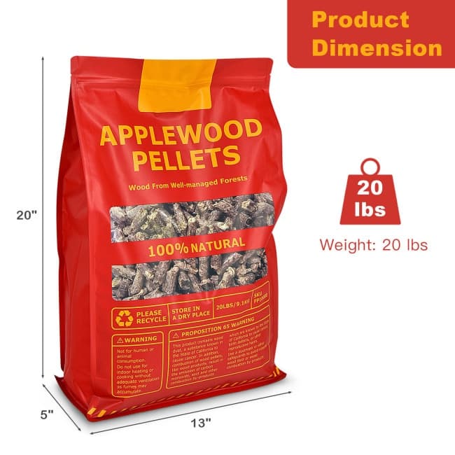 20 Pounds Apple Wood Pellets 100% All-Natural for Pellet Grills - 13" x 5" x 20"(L x W x H)