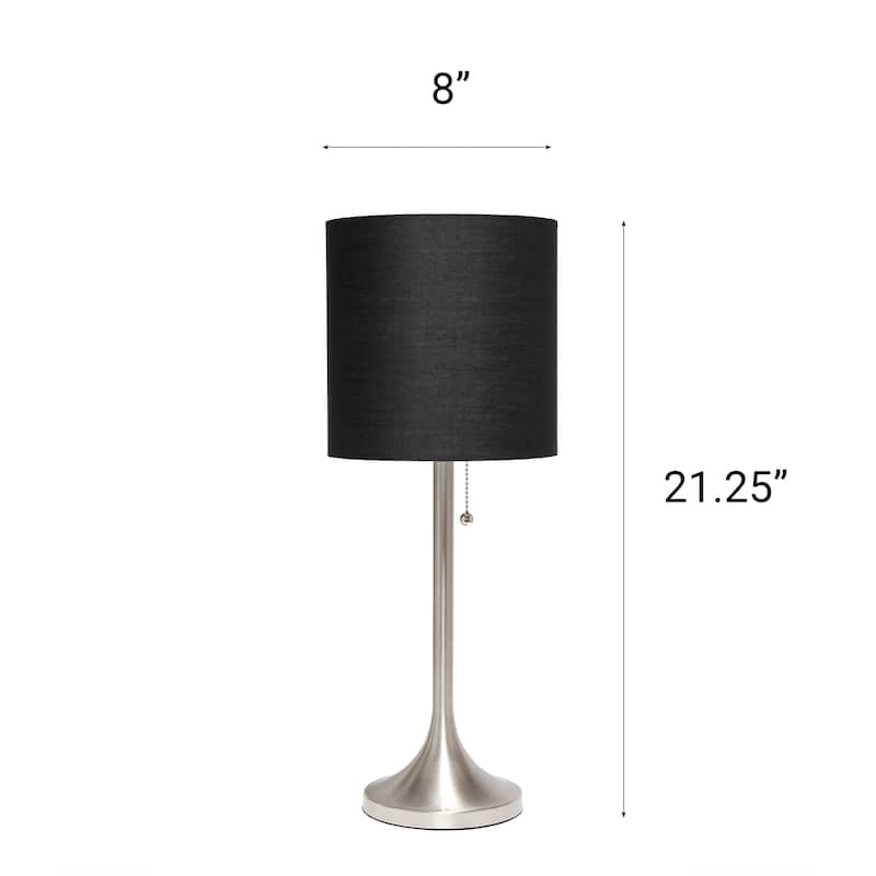21.25" Modern Glam Metal Table Lamp with Silk Shade and Pull-Chain Switch for Bedroom or Living Room - 8"L x 8"W x 21.25"H