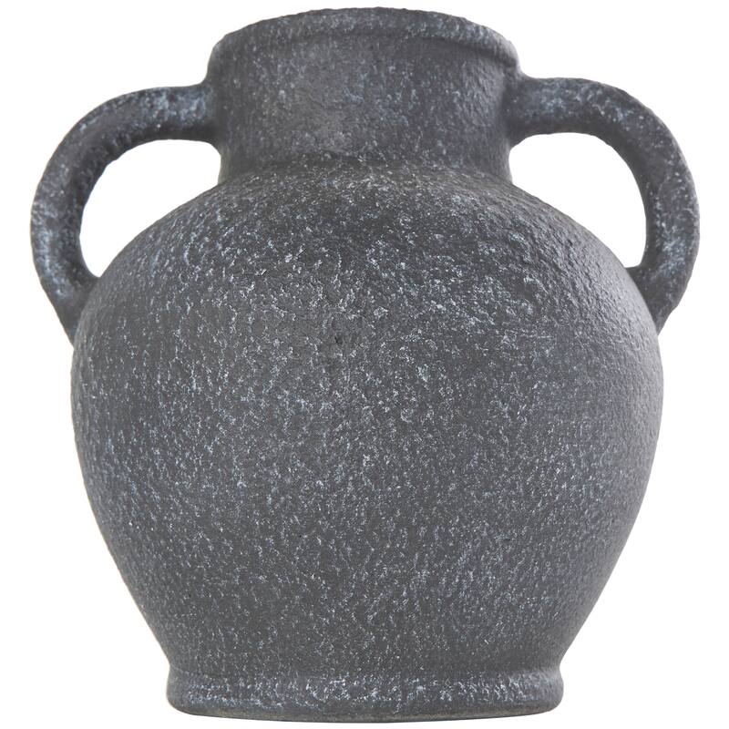 Black Ceramic Whitewashed Textured Amphora Vase with 2 Handles