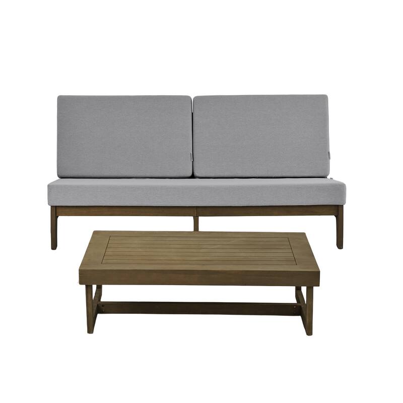 3-Seat Outdoor Sofa Set with Solid Wood Coffee Table, Weather-Resistant Cushions
