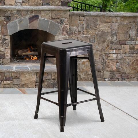 24" High Backless Metal Indoor-Outdoor Counter Height Stool w/Square Seat