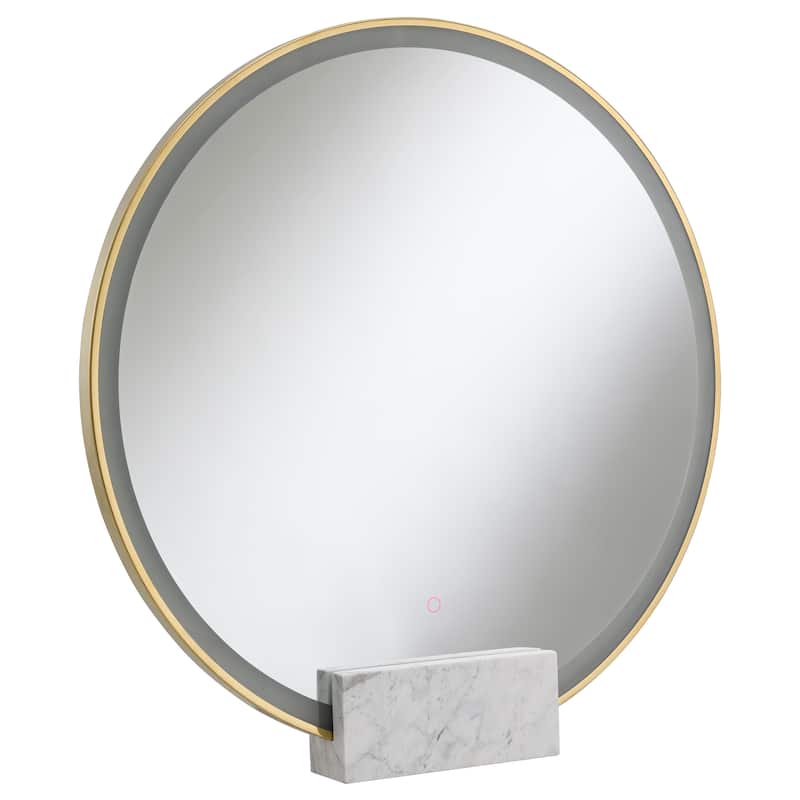 Jocelyn Round LED Vanity Mirror White Marble Base