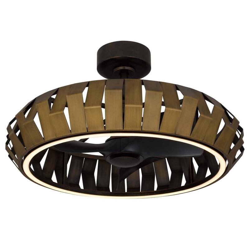 Hilo 17" Height Bronze Patina Metal Fan Light With Led Light - One Size