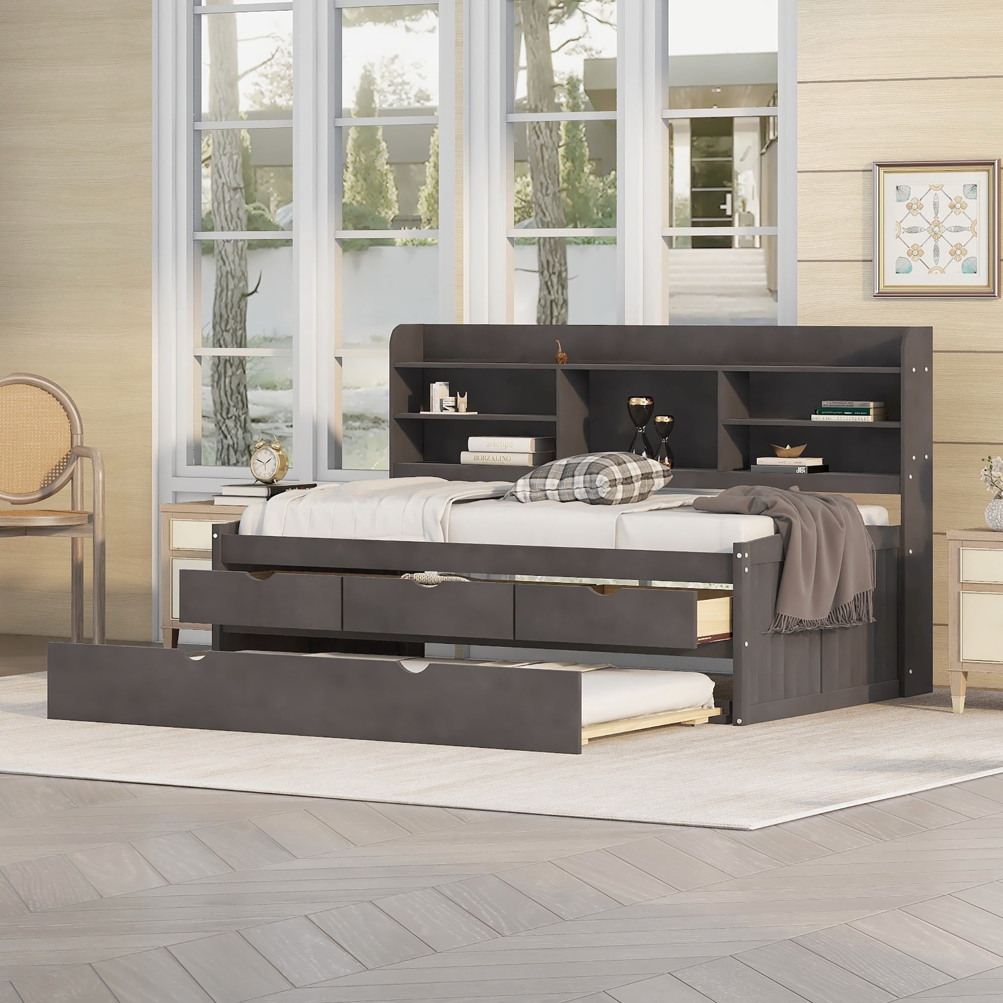 Twin captains on sale bed with bookcase