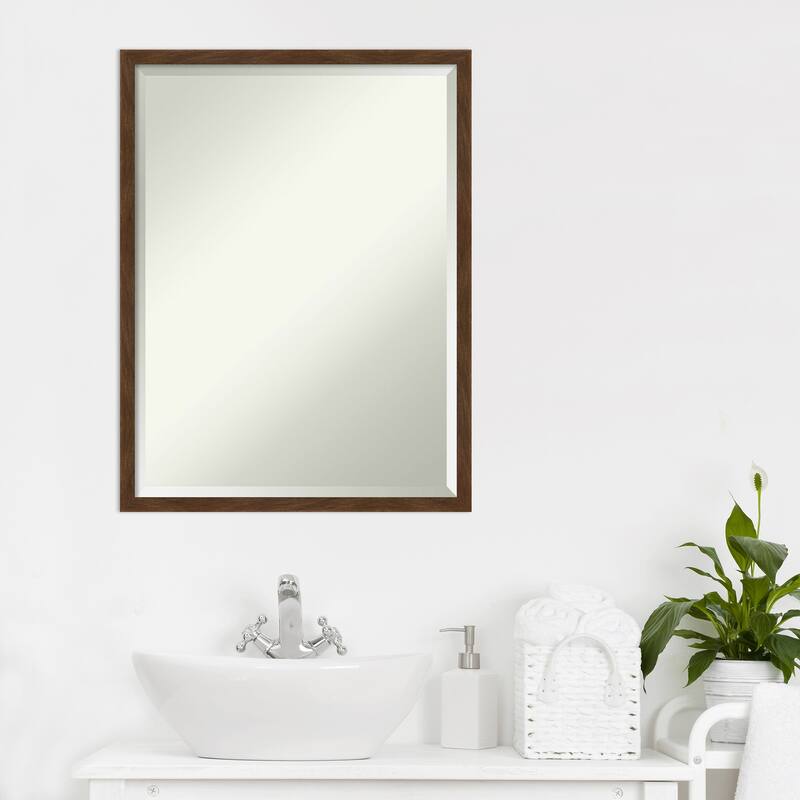 Beveled Wood Bathroom Wall Mirror - Carlisle Brown Narrow Frame - Carlisle Brown Narrow