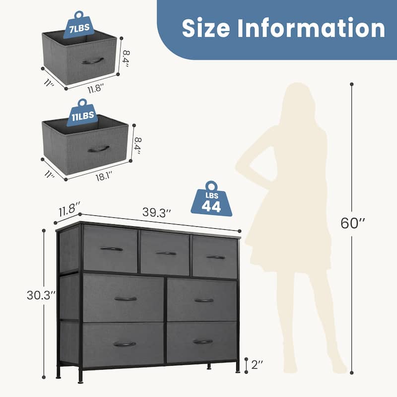 Tall Dresser Storage Tower with 7 Fabric Drawers