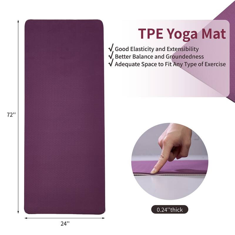 72"x24" TPE Yoga Mat, Non-Slip Eco-Friendly for Home Pilate