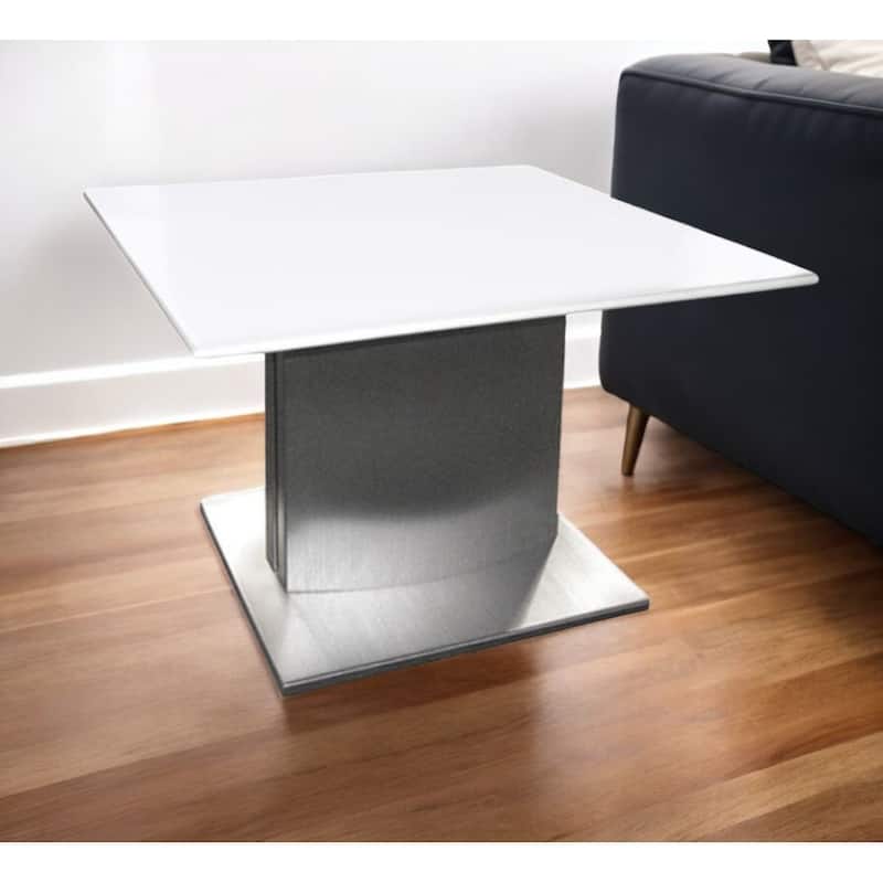 HomeRoots 22" White And Silver Marble And Metal Square Pedestal End Table - 21.5' X '22' X '21.5 - White - Marble