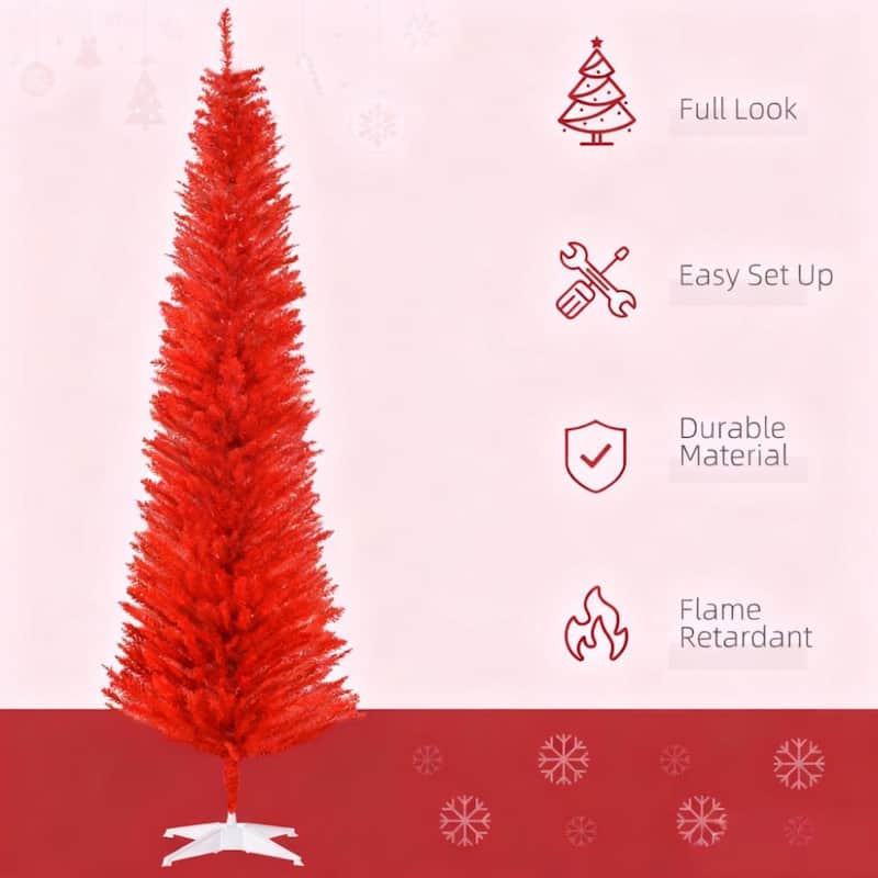 7 Foot Red Pencil Christmas Tree ,with 499 Realistic Branch Tips and Plastic Stand
