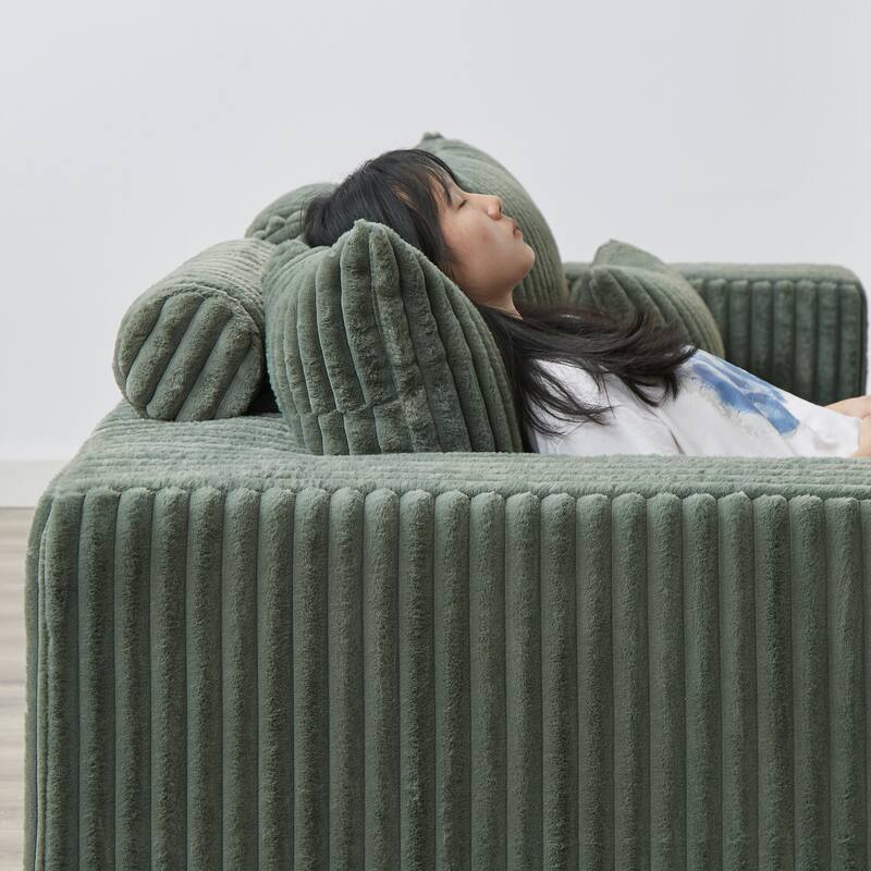 87'' Oversized Corduroy Chaise Lounge with Removable Ottoman Bench, Modular Sleeper Sofa Couch