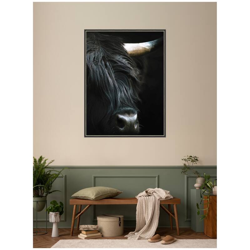 Kate and Laurel Minimalist Black Highland Cow Close by Michael Schauer Framed Wall Art Print