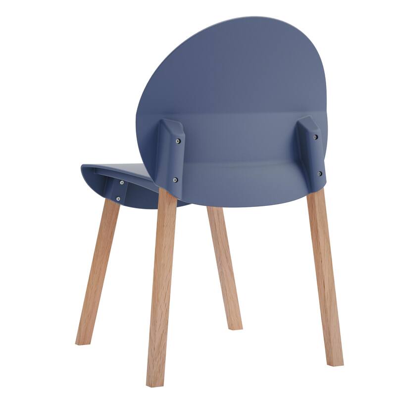 4-Pack Grey Blue Chairs - Red Oak Wood Legs & PP Seat, Indoor Dining & Living Room Furniture Set
