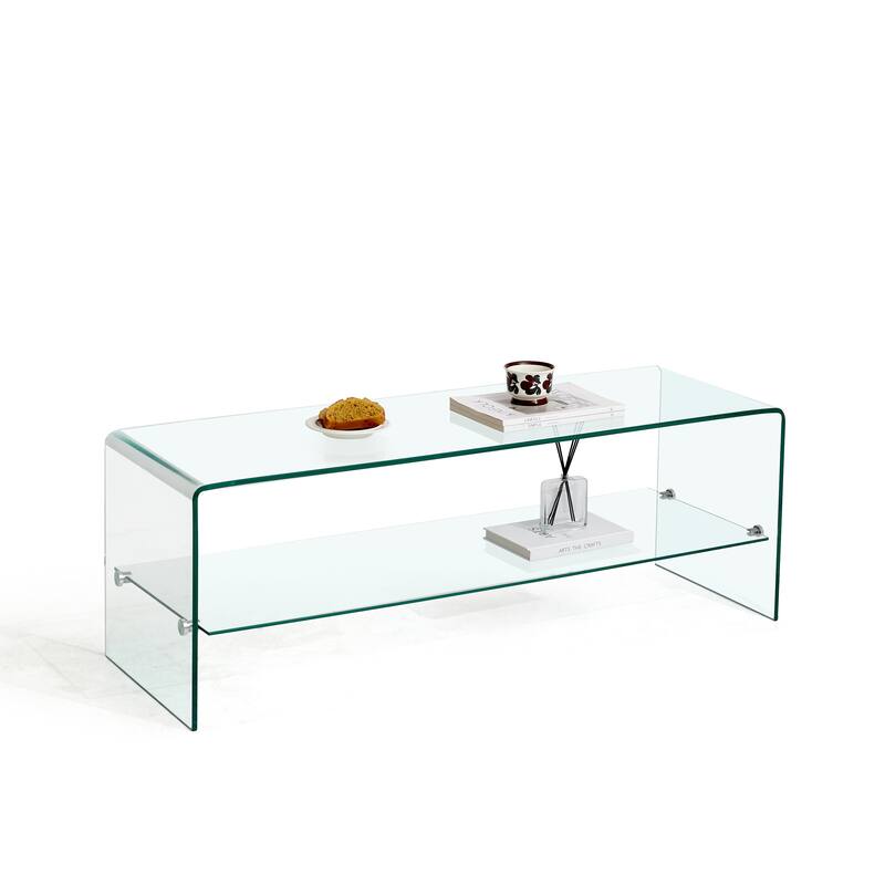 Clear Glass TV Table, Tempered Clear Glass TV Stand