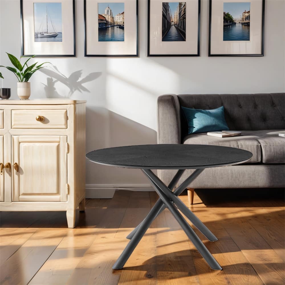 Round MDF Short Leisure Tea Table with Cross Legs Metal Base