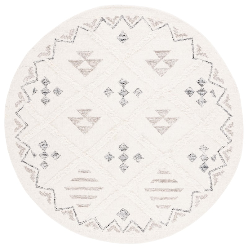 SAFAVIEH Handmade Casablanca Temira Wool Rug - 6' Round - Ivory/Black