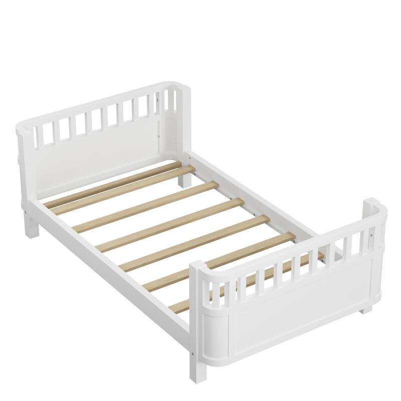 Wooden Platform Bed - Low Profile Youth Bed With Safety Rails For Boys & Girls