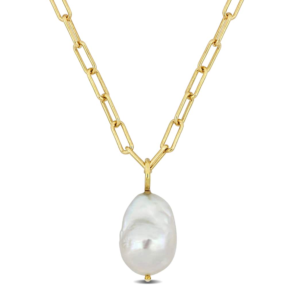 Miadora 18k Yellow Gold Plated Sterling Silver Cultured Freshwater Pearl Oval Link Chain Necklace