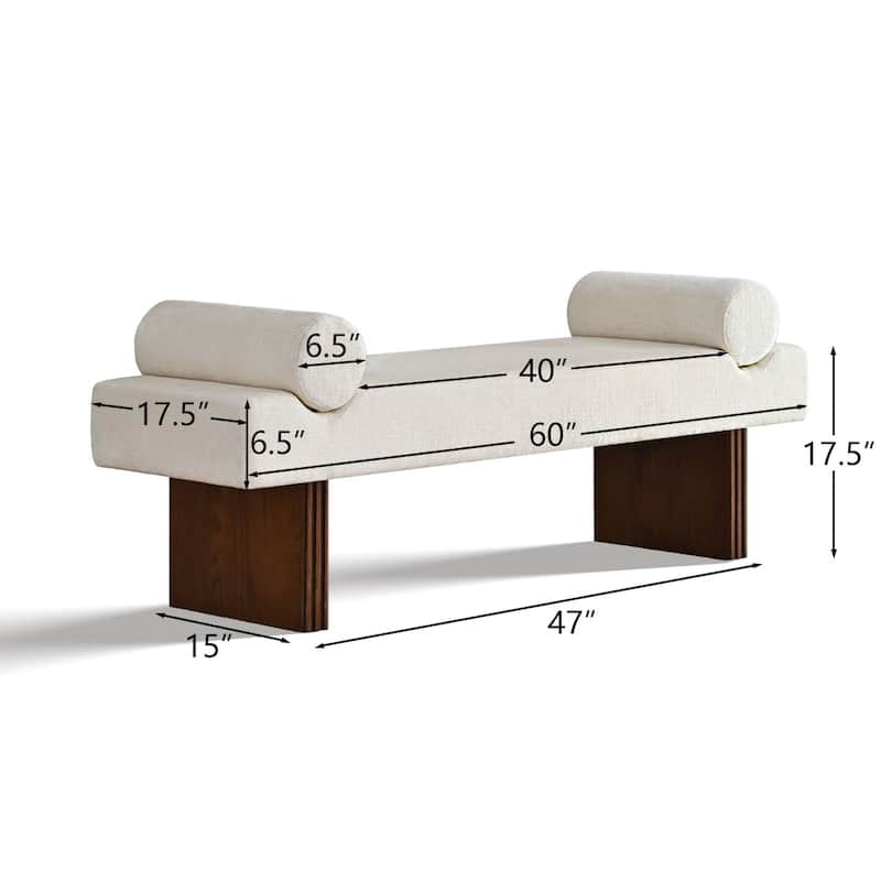 60" Upholstered Bedroom and Entryway Bench with Bolster Pillows
