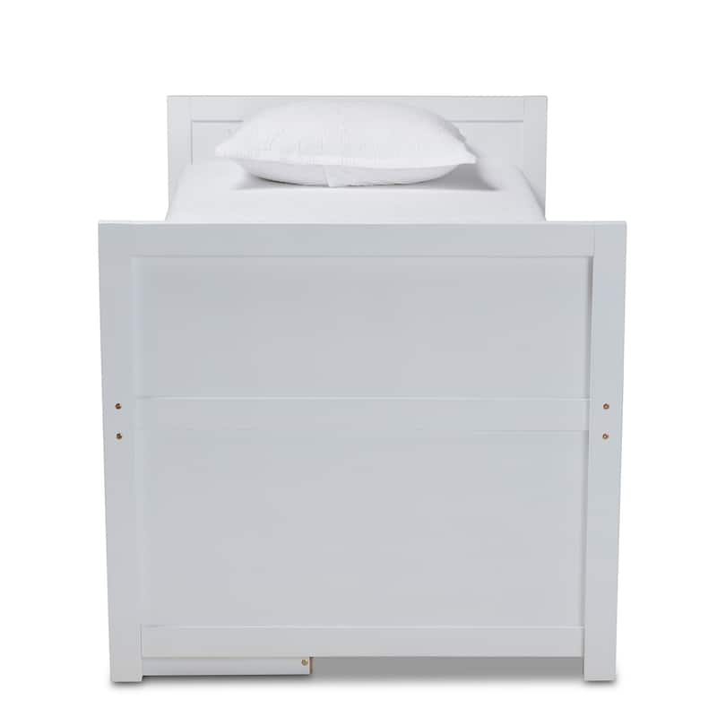 Twin Storage Bed with Desk - 5 Drawer Wood Bed Frame - White Finish - Kids Bedroom Furniture