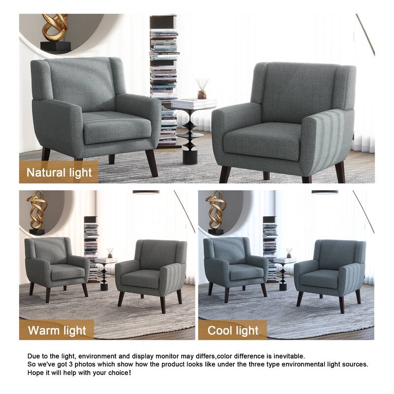 Modern Upholstered Linen Armchair Accent Chair Set of 2