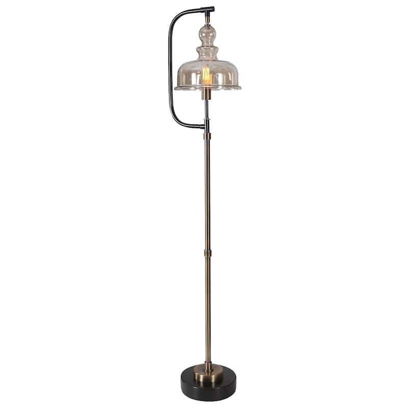Gracefully Curved Floor Lamp with Glass Shade - 68.5" - Black