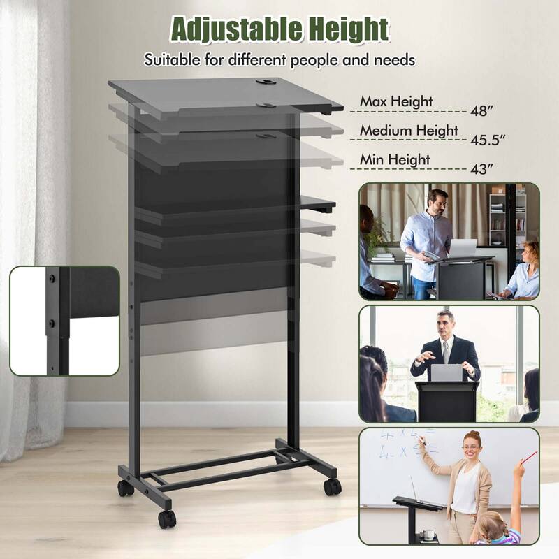 Costway 1/2 PCS Mobile Lectern Podium Height Adjustable Rolling Laptop