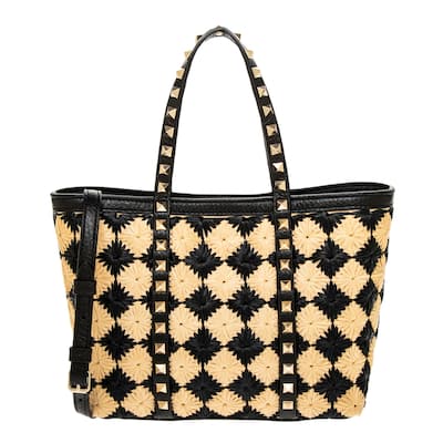 Valentino Rockstud Mini Raffia Tote Bag
