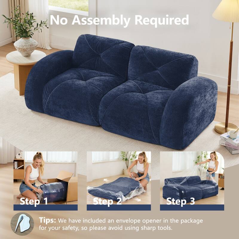 Velvet Tufted Loveseat Sofa Modular Couch, Boneless Deep Seat 2-Seater Couch, Available with/without Ottoman