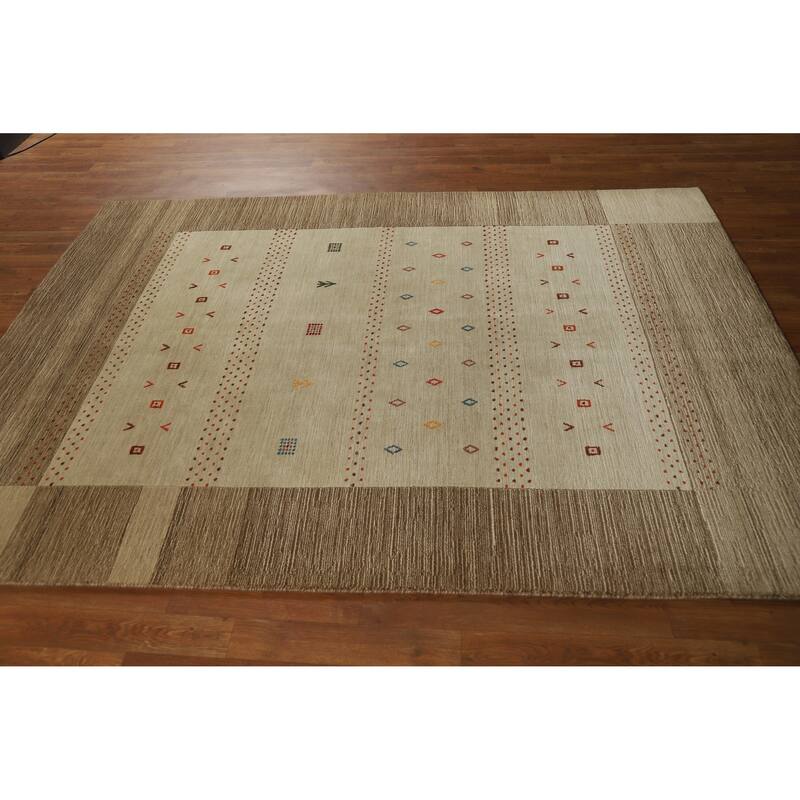 Hand Knotted Oriental 100% Wool Carpet Tribal Tribal Beige & Ivories Gabbeh Area Rug - 7' 6'' X 5' 5''