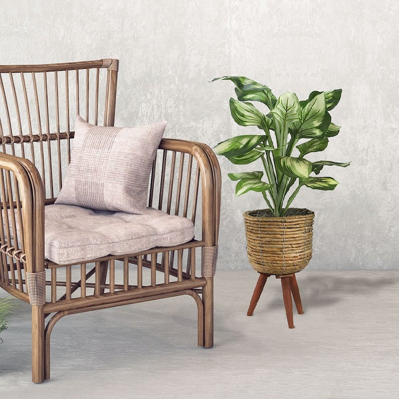 28-inch Artificial Hosta in Brown Basket Stand